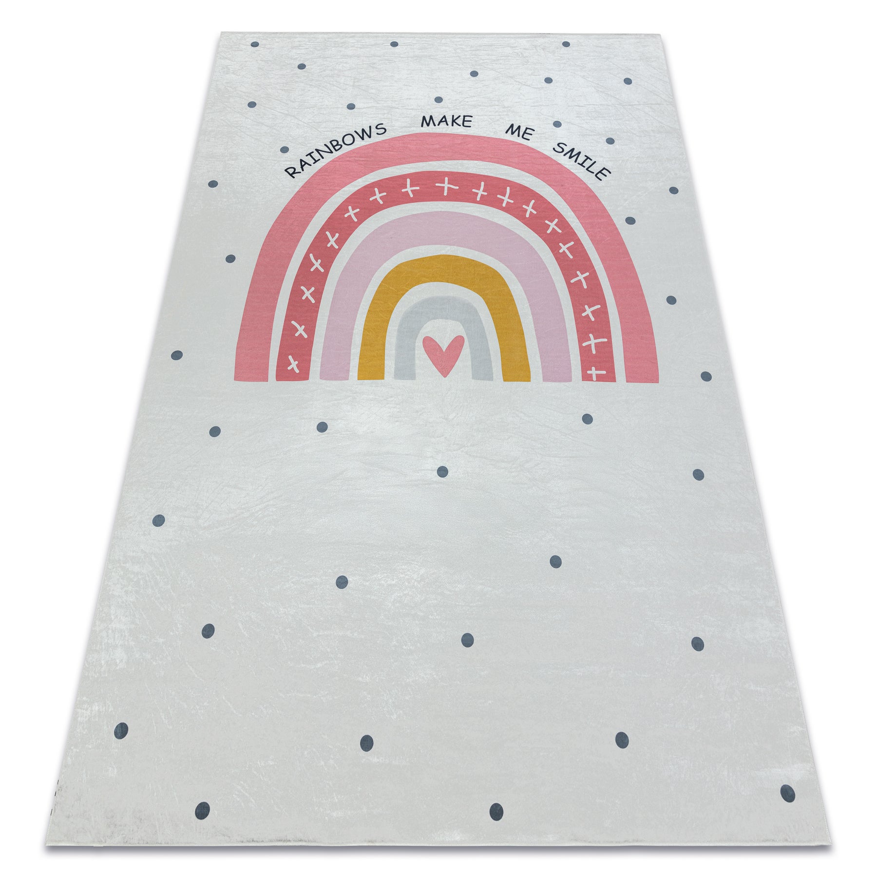 Dywan do prania BAMBINO 47810 Tęcza, kropki dla dzieci, antypoślizgowy - biały / różowy 160x220 cm
