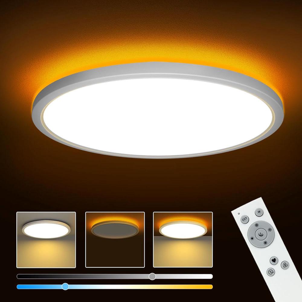 Regulowana lampa techniczna LED, 24 W, 2800 lm, z pilotem, 3000 K-6000 K, do salonu i pokoju dziecięcego, Ø30 cm, kolor biały.
