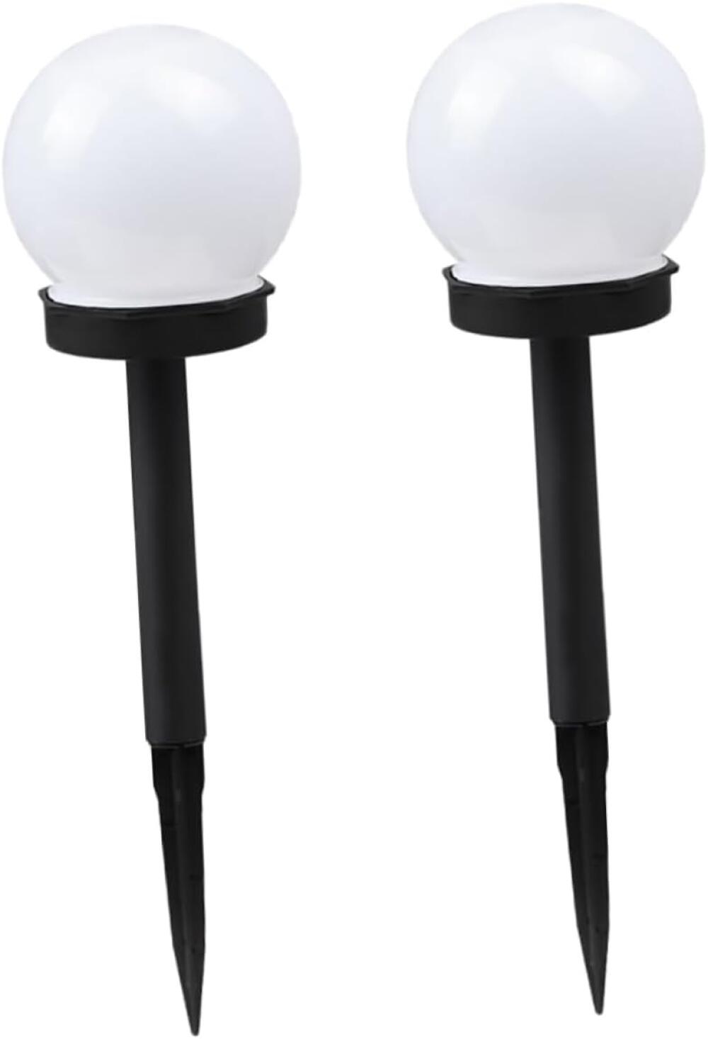 Zestaw 2 lamp solarnych ogrodowych w kształcie żarówki do stosowania na ścieżkach zewnętrznych, dziedzińcach i w ogrodach.