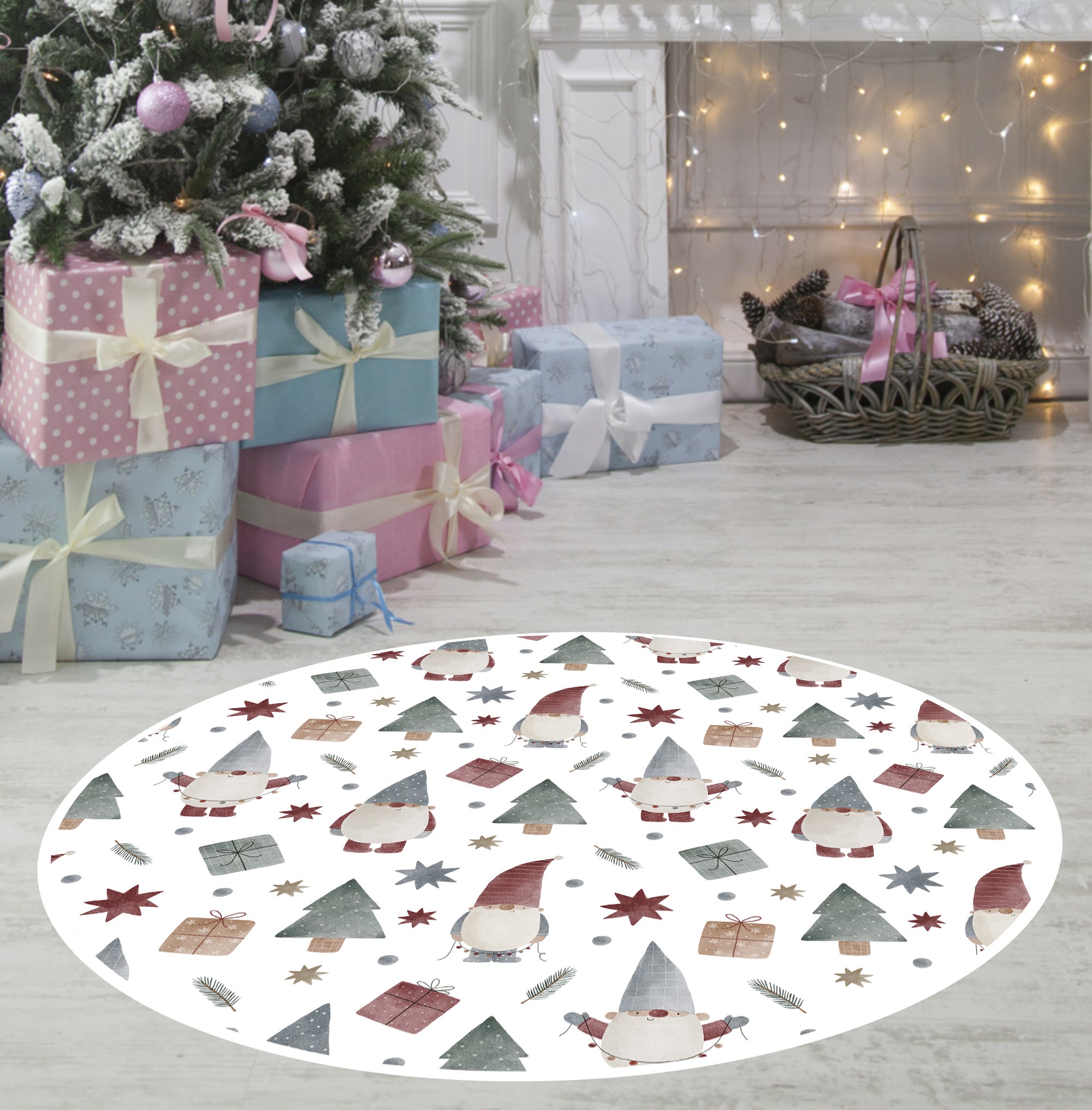 Gnomy Dywan winylowy 95x95 cm - PVC antypoślizgowa, wodoodporna, zmywalna, trudnopalna, w świątecznym stylu