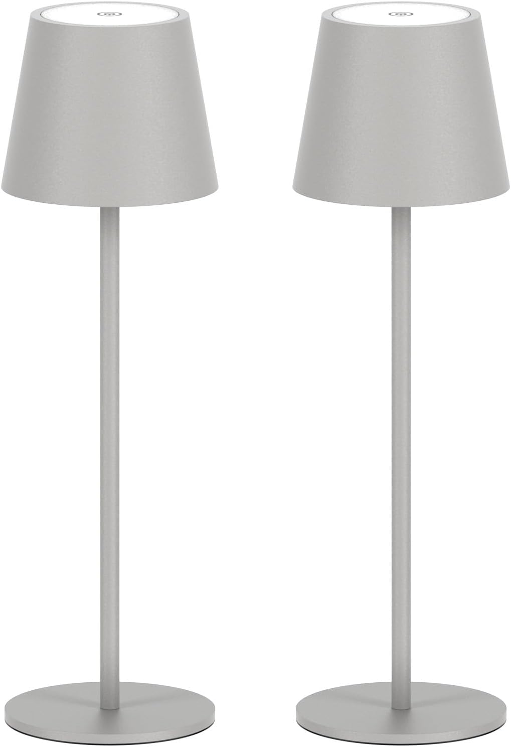 Lampa biurkowa z 2 ściemnianymi diodami LED i akumulatorem, w kolorze szarego piasku, ładowana przez USB-C, do użytku wewnątrz i na zewnątrz.