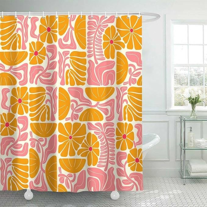 Abstrakcyjna zasłona prysznicowa w stylu boho, kolorowy wzór kwiatowy, minimalistyczna zasłona prysznicowa, 90 x 180 cm (1 sztuka)