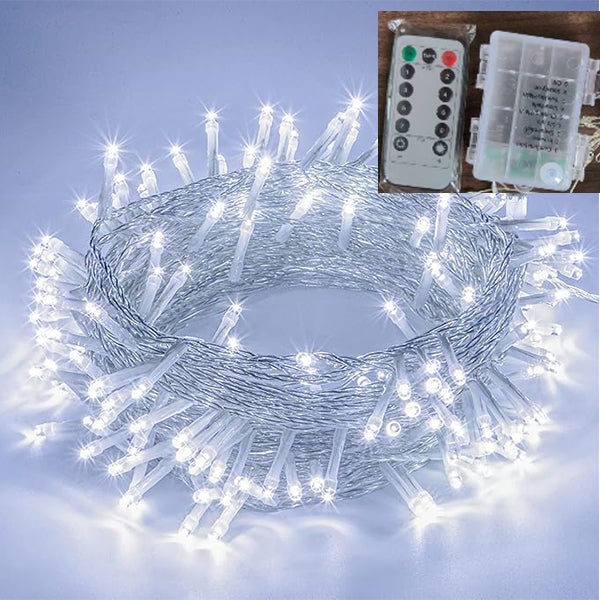 Wodoodporne lampki choinkowe 3m100LED, lampki choinkowe DIY, lampki do dekoracji choinki - białe światło na srebrnym drucie