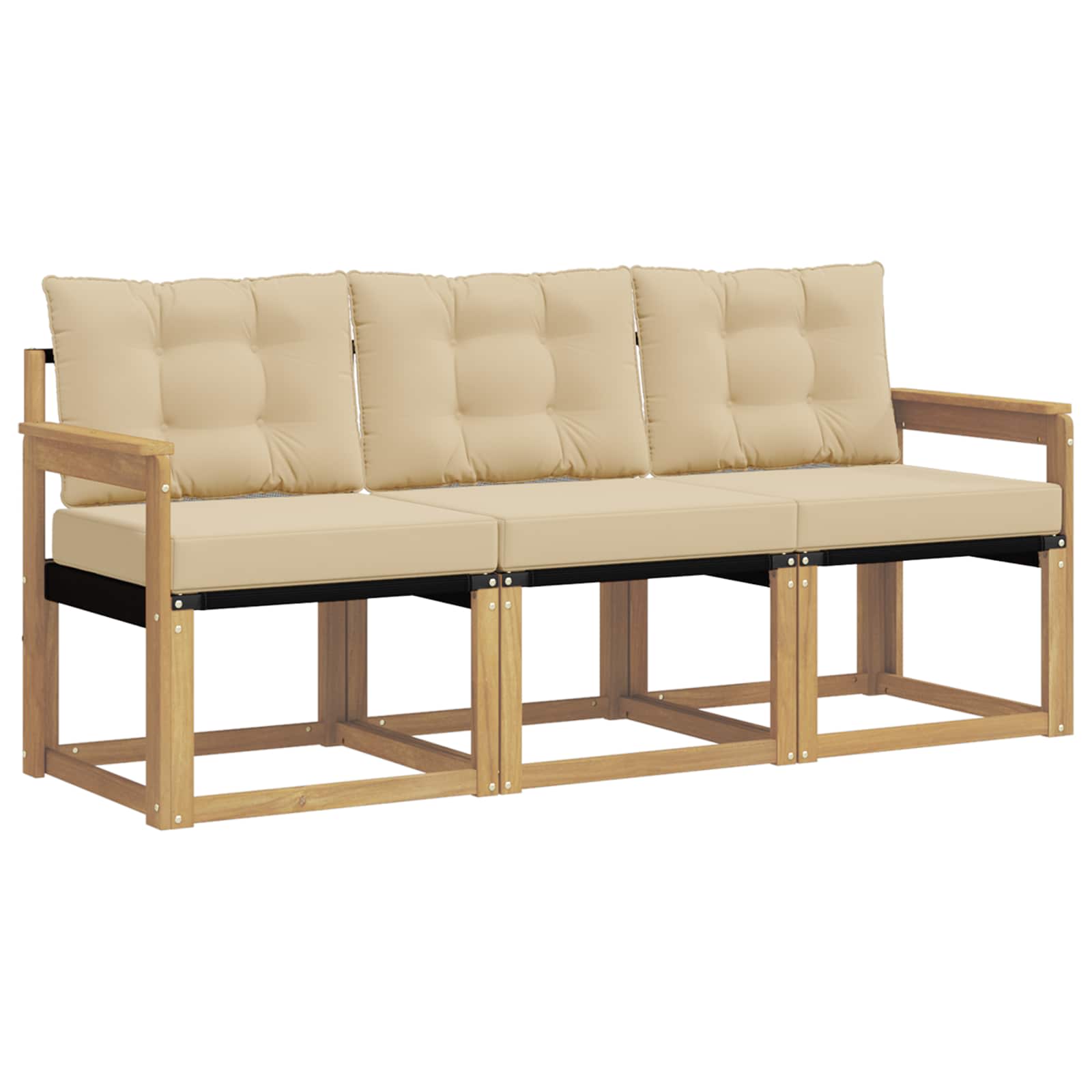 Sofa Ogrodowa Modułowa 3-Osobowa Drewniana z Beżowymi Poduszkami na Taras