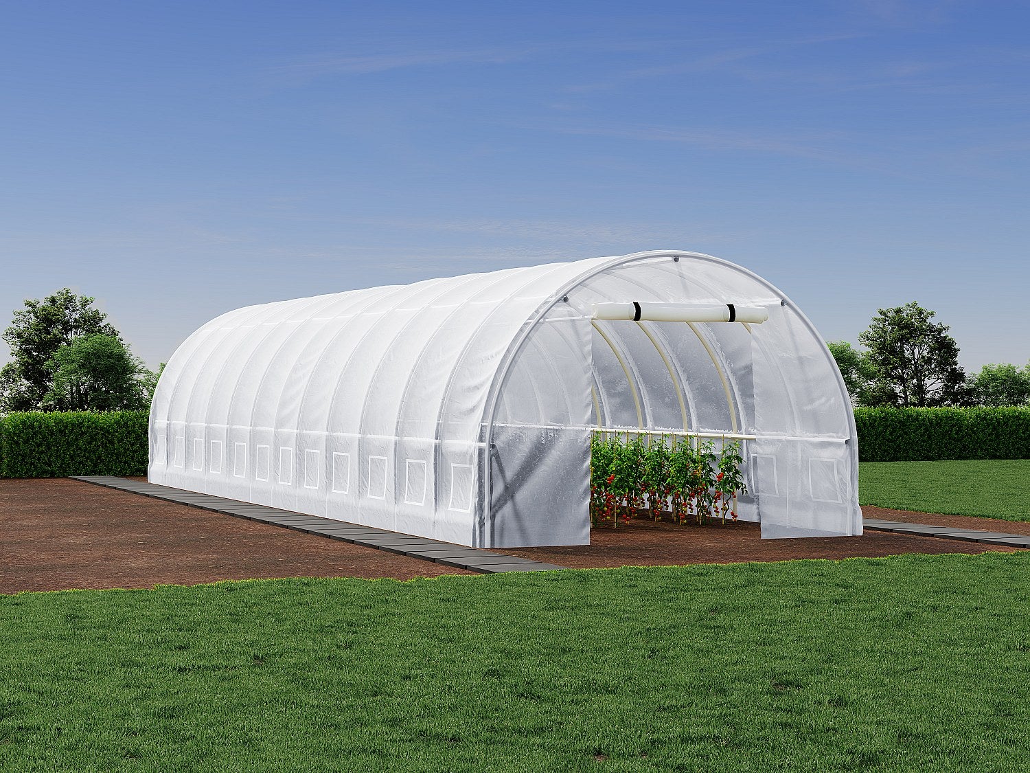 Szklarnia tunelowa o stalowej konstrukcji 36 m² - dł. 1200 x szer. 300 x wys. 200 cm - Biały - IPOMEA