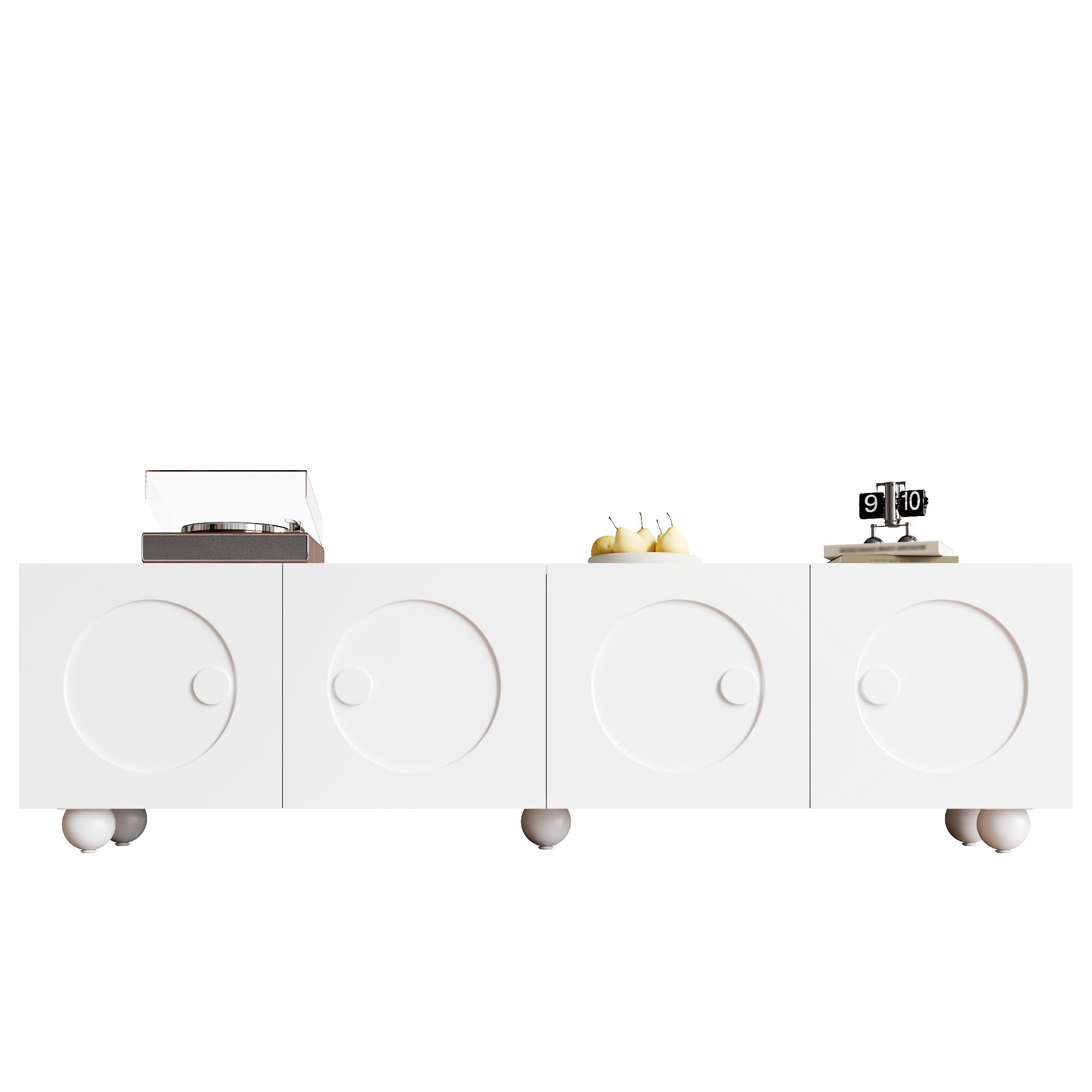 TV-Schrank Weiß, 180,5x38x50 cm, 3D-Rundrelief-Türen, Matt, PB+MDF