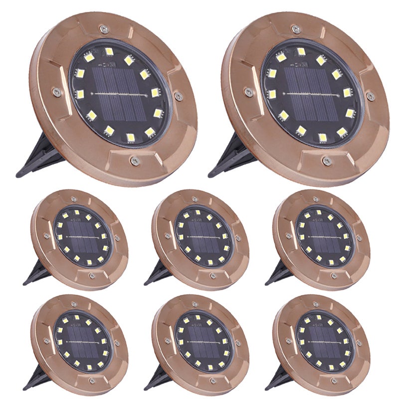 Zewnętrzne lampy solarne, 8 sztuk, gruntowe lampy solarne z 12 diodami LED, wodoodporne lampy solarne do oświetlania krajobrazu (ciepłe światło)