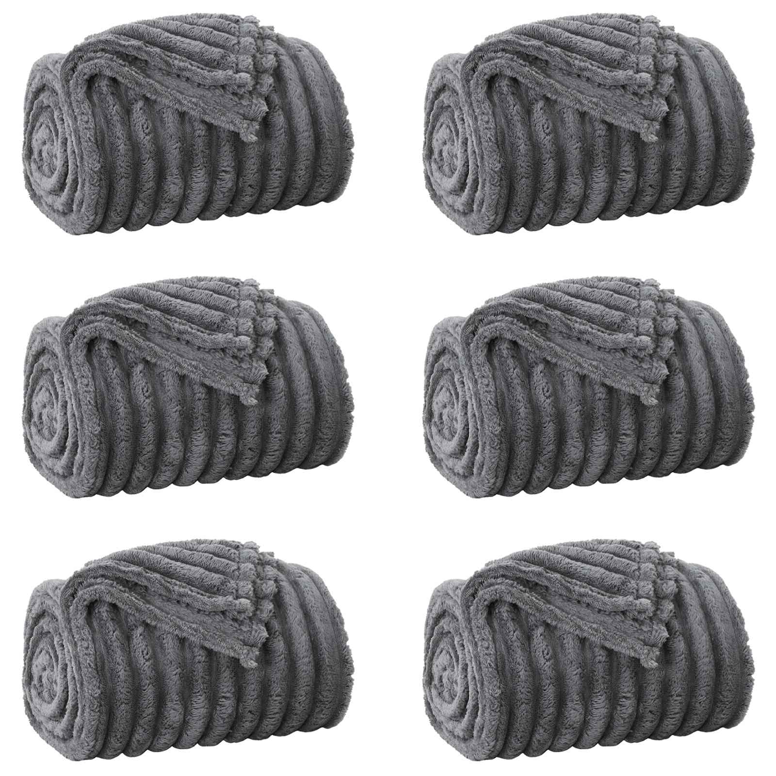 6x Koc Polarowy Narzuta na Łóżko 240x270 cm 260 g/m² Ciemnoszary