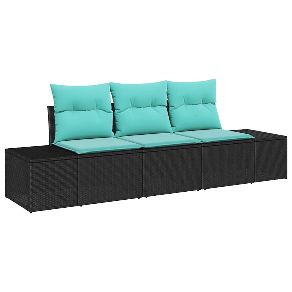 Sofa Ogrodowa Modułowa 3-Osobowa Technorattan Czarna z Poduszkami na Taras