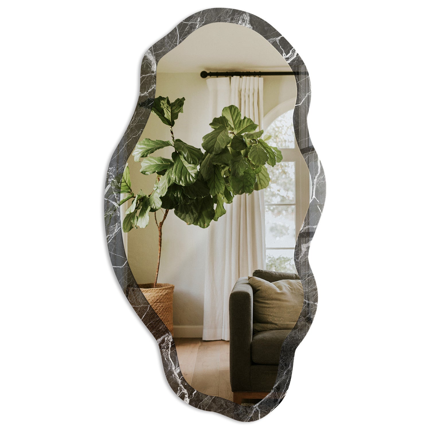 Lustro ścienne premium - szklana rama ozdobna - Czarny marmur 52x97cm