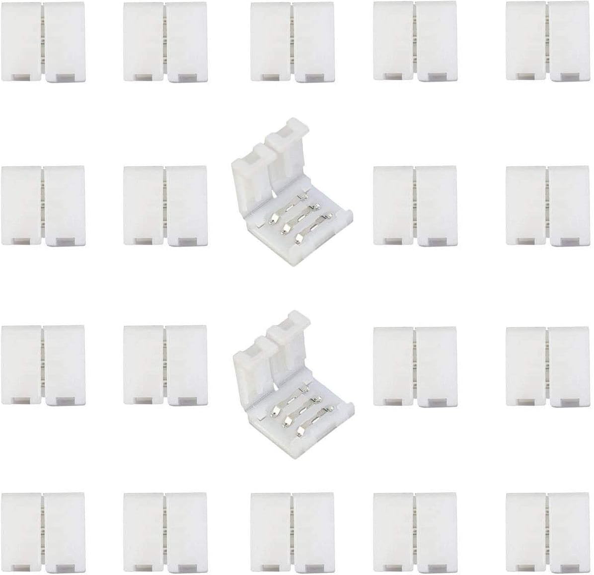 Zestaw 20 3-pinowych złączy do taśm LED RGB, kompatybilnych z WS2811, WS2812B SMD 5050 RGB (szerokość 10 mm). Szybkozłącze do taśm LED 3-pinowych.