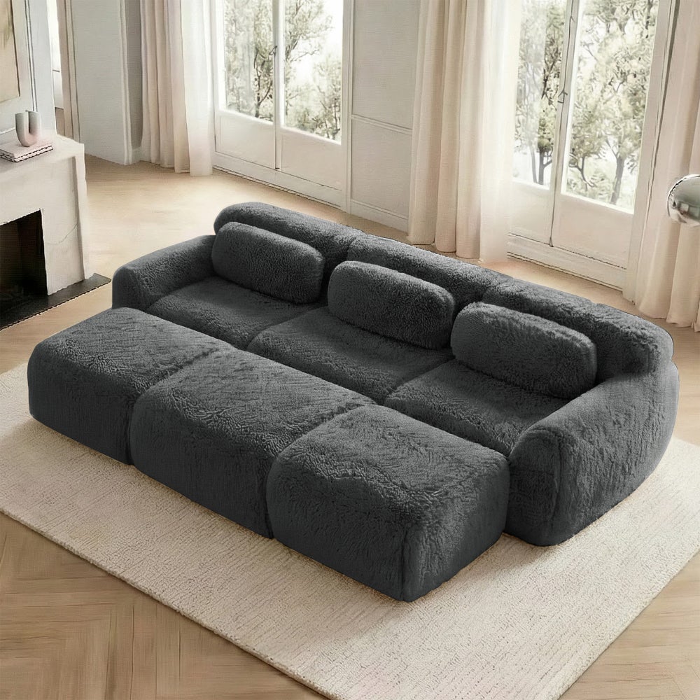 Sofa modułowa Cloud Plush, bezramowa sofa 3-osobowa z 3 pufami, rozkładana sofa, ultramiękka tkanina, pianka o wysokiej sprężystości, wygodny salon