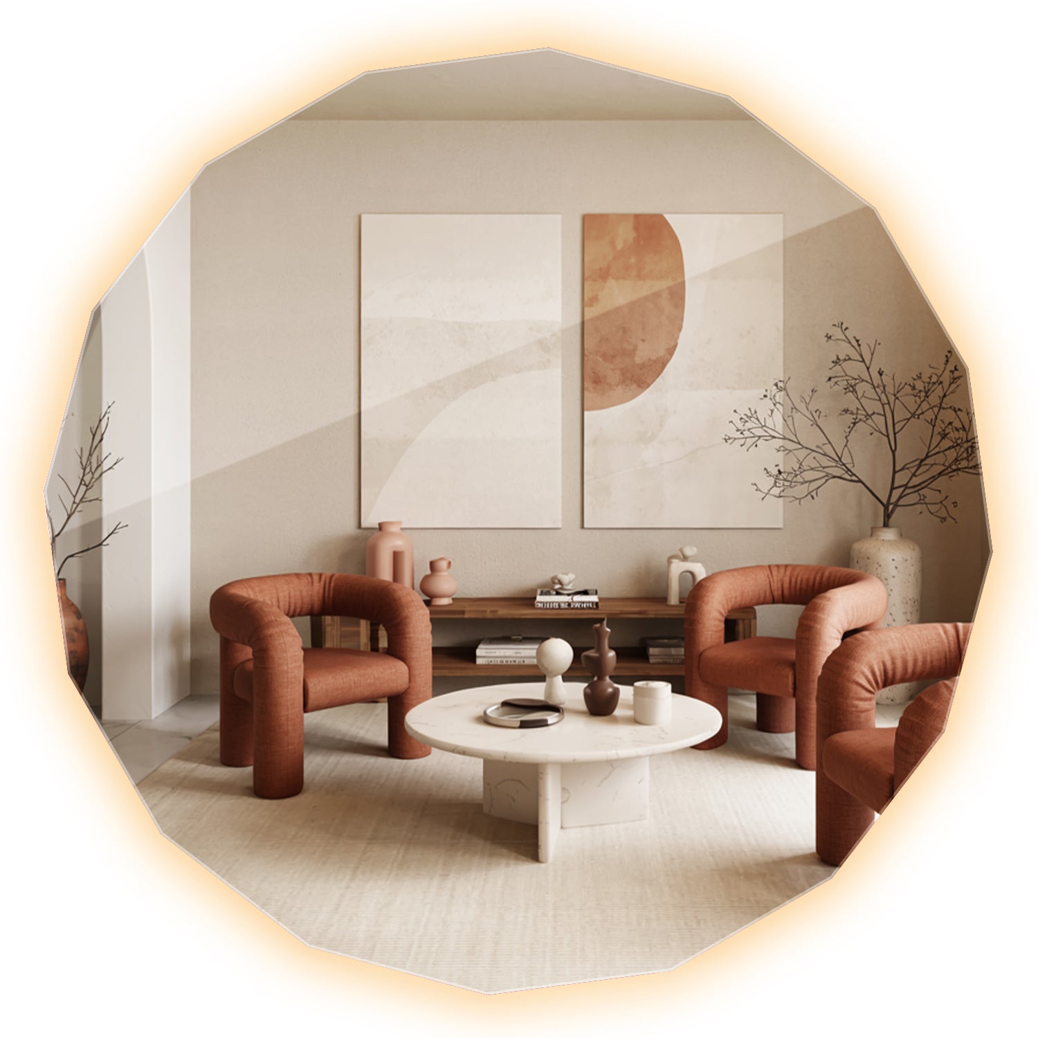 Nowoczesne lustro LED wielokątne z ciepłą barwą światła do wnętrz eleganckich 60x60 cm ArtPrintCave