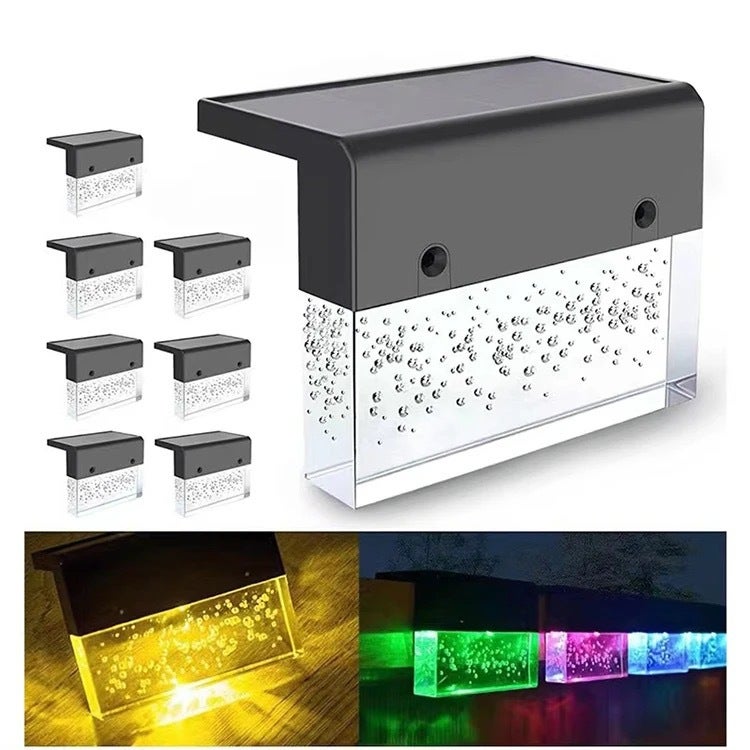 Zestaw 8 solarnych lamp zewnętrznych, wodoodporne lampy schodowe LED, solarna lampa tarasowa, ciepła biel/7 kolorów