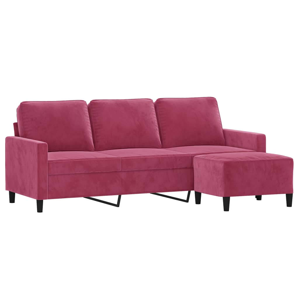 3-osobowa sofa z podnóżkiem winna czerwień 180 cm, aksamit