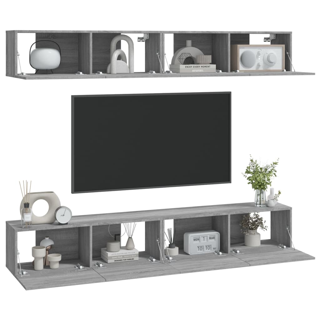 Ścienne szafki TV, 4 szt., szary dąb sonoma, 100x30x30 cm