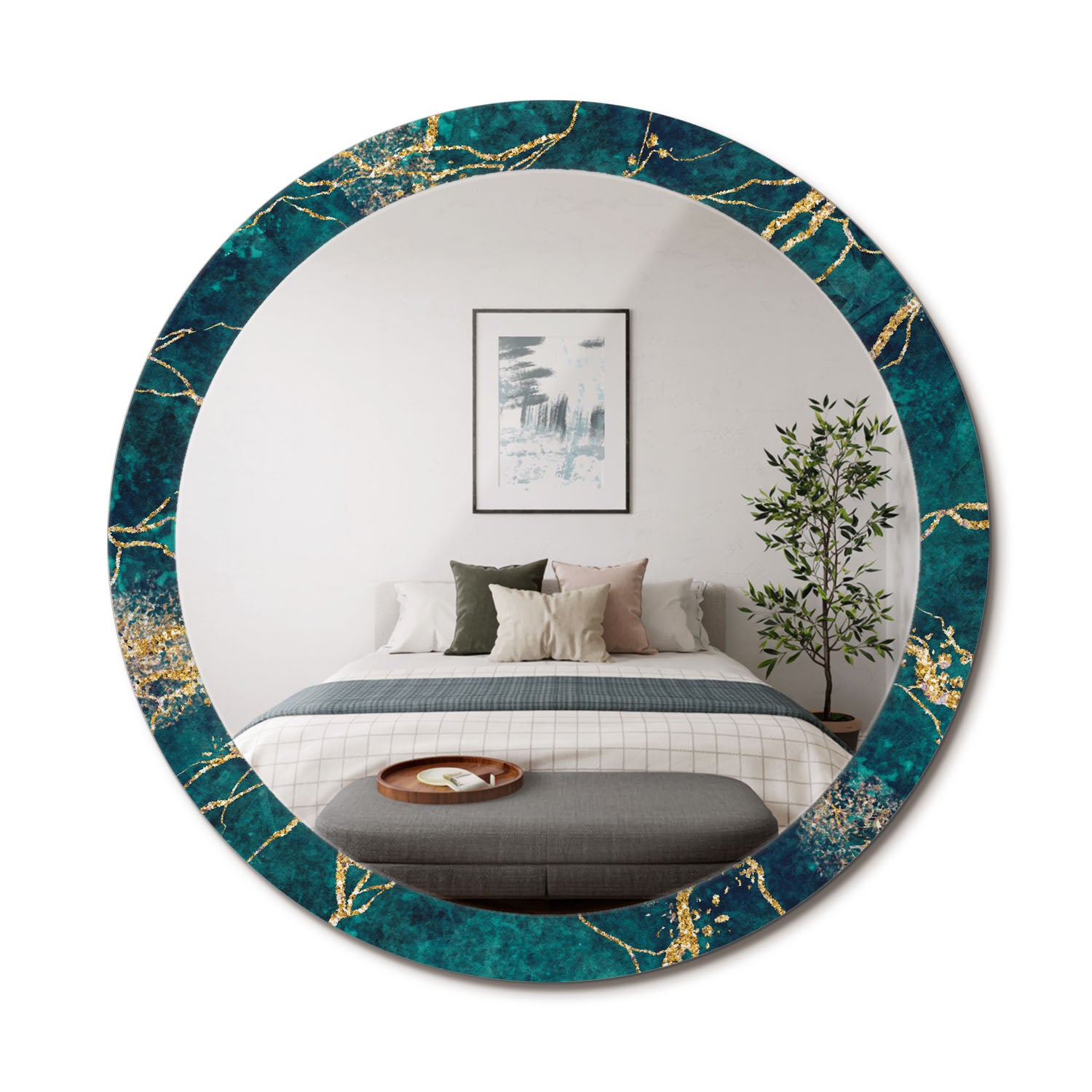 Dekoracyjne lustro ścienne z nadrukiem na szkle hartowanym – styl modern Zielony marmur - 90 cm - ArtPrintCave