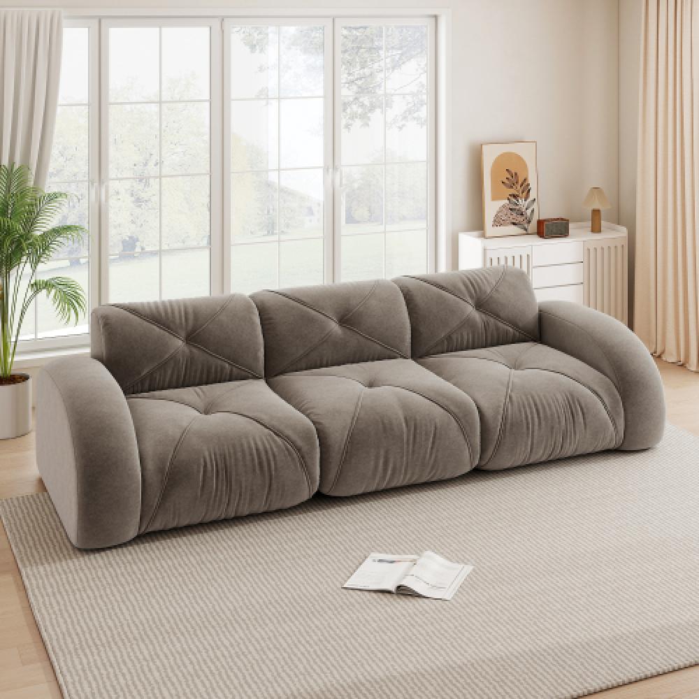 Sofa bezramowa, modułowa, 3-osobowa, pianka 32D o wysokiej gęstości, wygodna tkanina szenilowa, konstrukcja antypoślizgowa, nie wymaga montażu.
