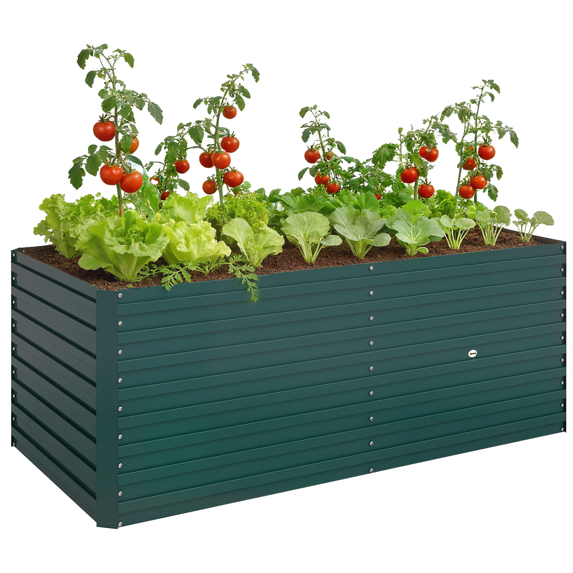 Prostokątny ocynkowany podwyższona grządka ogrodowa do użytku zewnętrznego - otwarty dół - 160 x 80 x 60 cm, zielony
