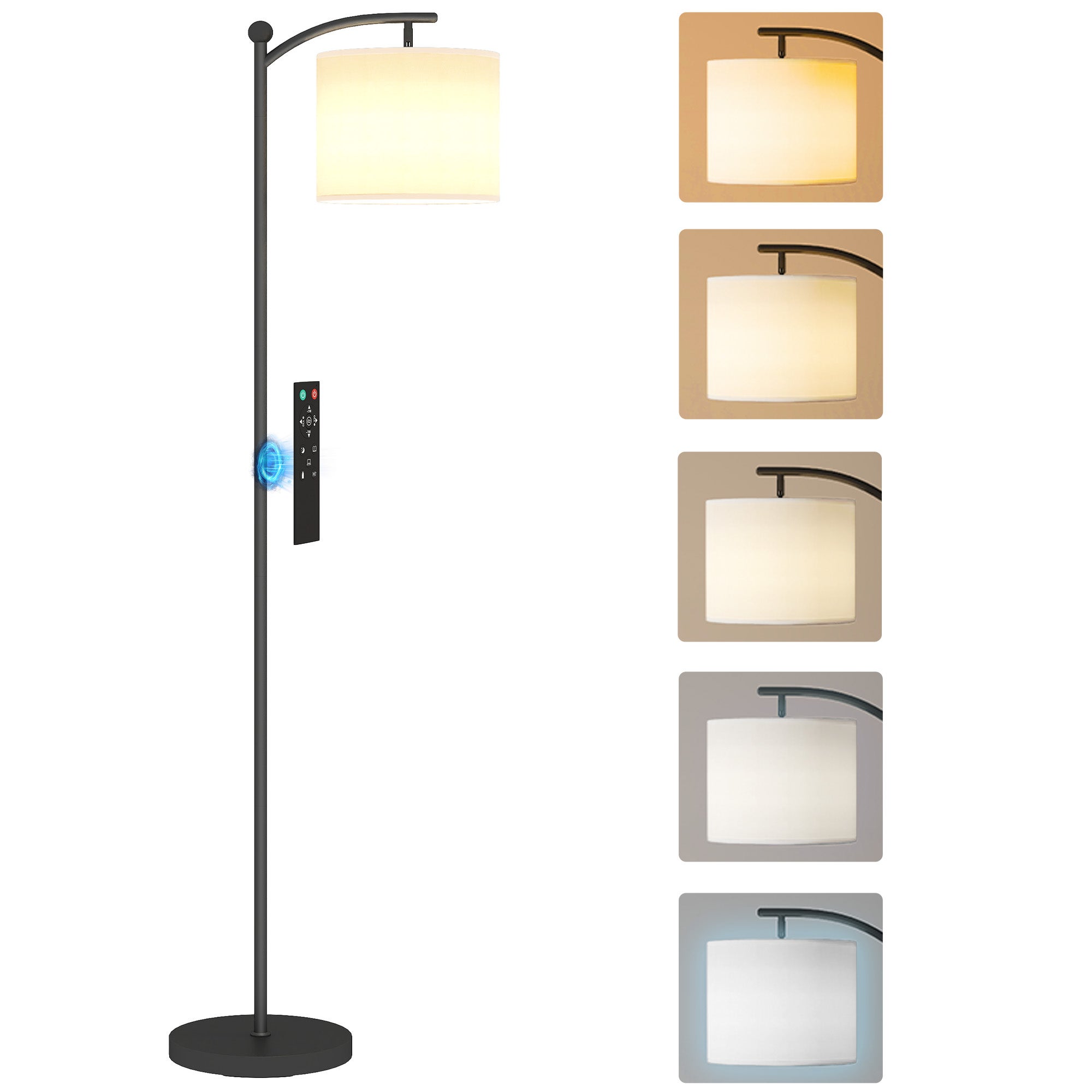 Ściemnialna lampa podłogowa z 2 temperaturami barwowymi, pilotem, timerem 60-minutowym, 160 cm, czarna