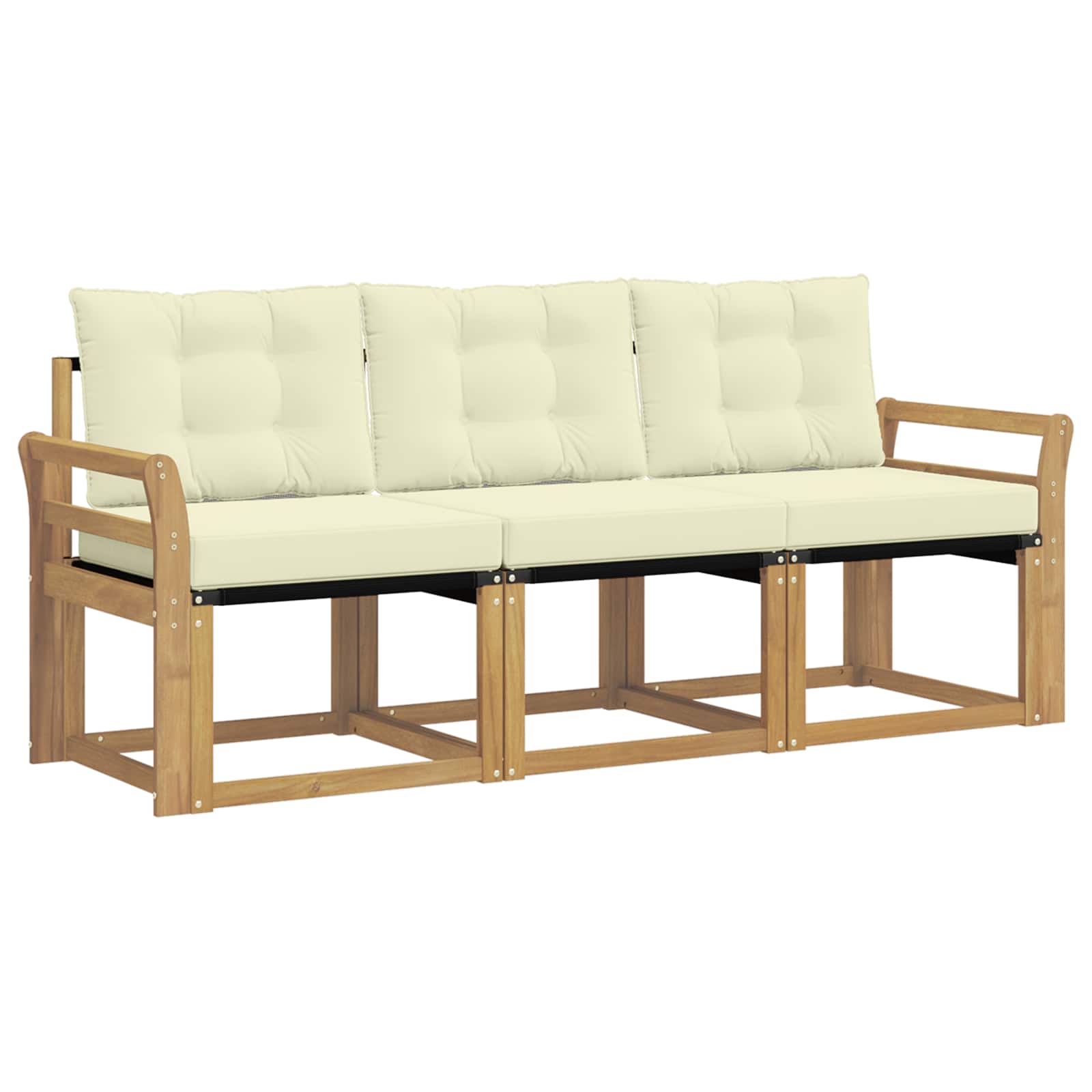 Sofa Ogrodowa Modułowa 3-Osobowa Drewniana z Kremowymi Poduszkami na Taras