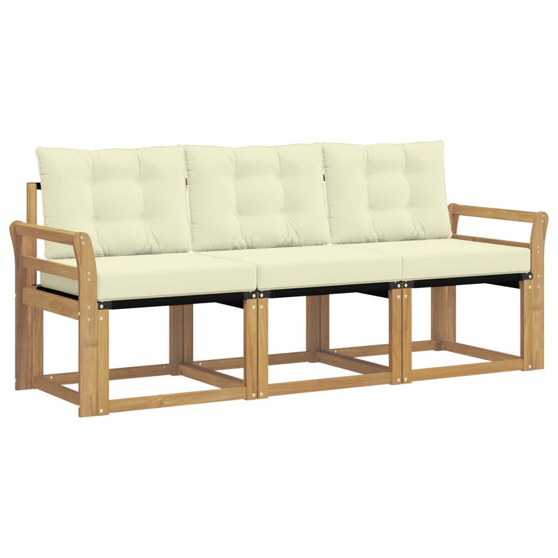 Sofa Ogrodowa Modułowa 3-Osobowa Drewniana z Kremowymi Poduszkami na Taras