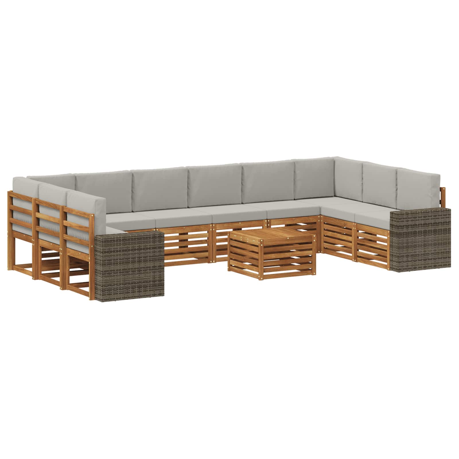 Zestaw sof na zewnątrz 11 pcs Naturalny i jasnoszary Poliester
