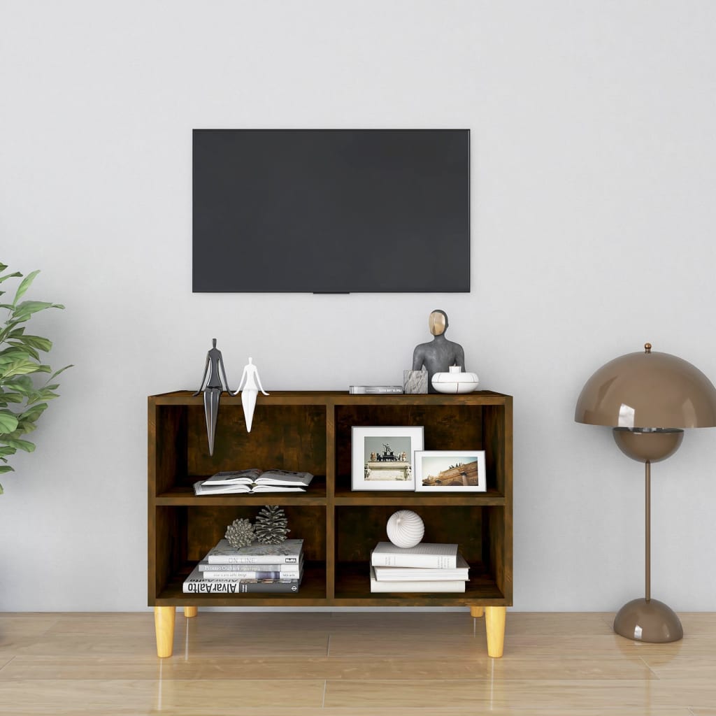Szafka pod TV, drewniane nóżki, przydymiony dąb, 69,5x30x50 cm vidaXL