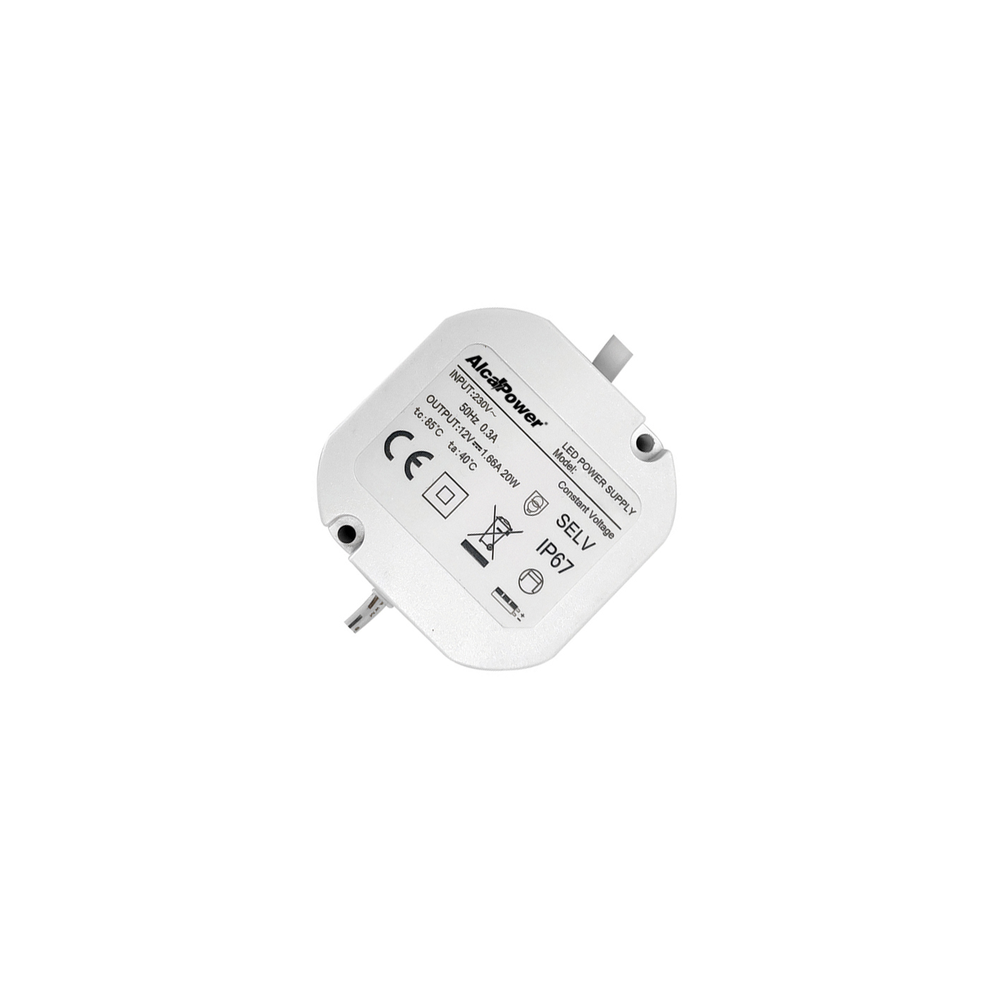 Zasilacz impulsowy 12 V 20 W DC (1,66 A) - wodoodporny IP67 do zewnętrznych diod LED, ogrodów i środowisk wilgotnych - ultrakompaktowy