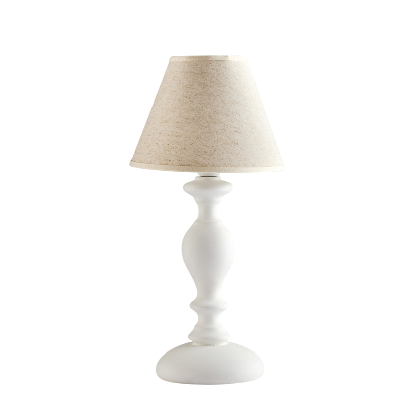 Lumetto in legno bianco shabby 1 luce con paralume dm.20 H.40 - Ø20