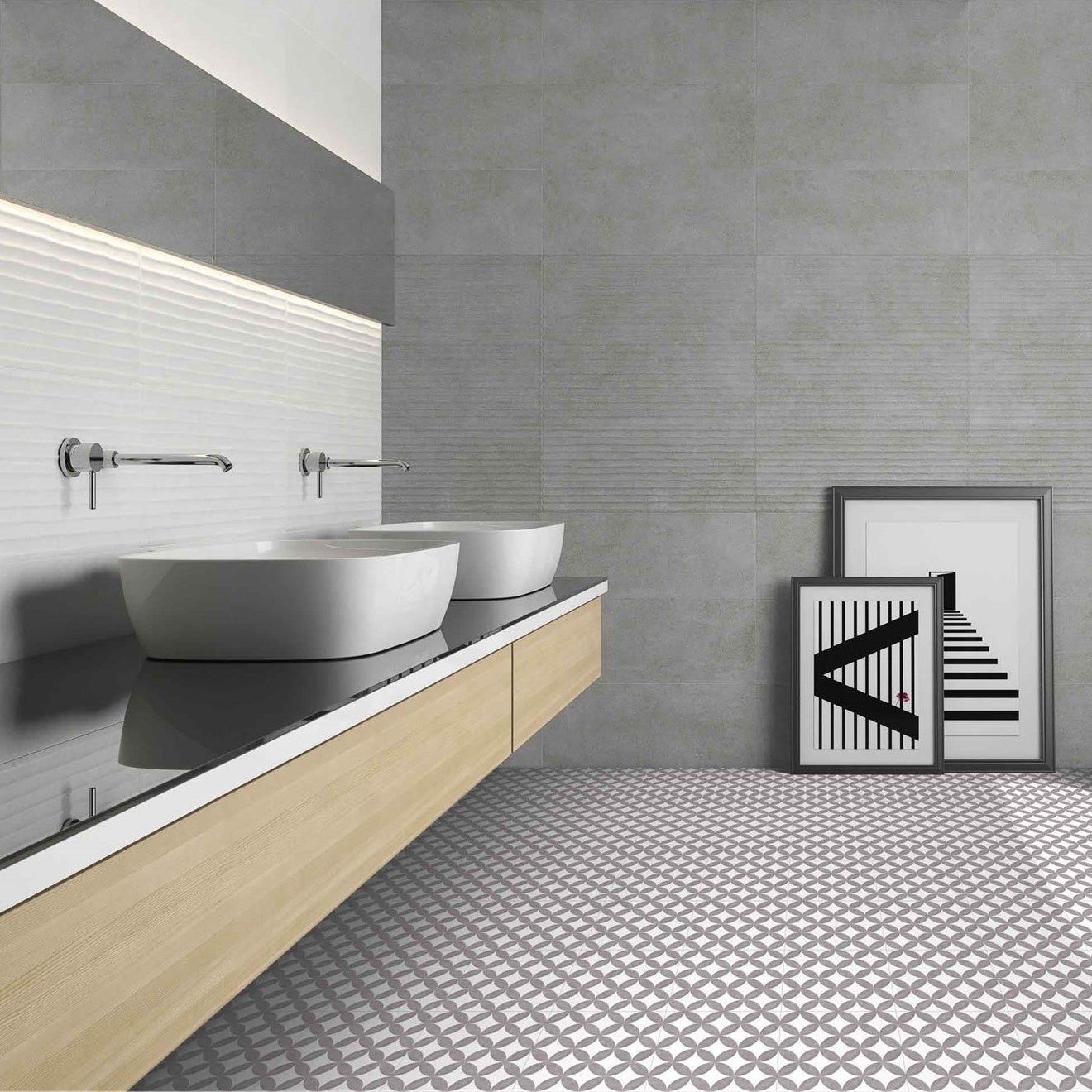 Płytka porcelanowa matowa w stylu hydraulicznych wzorów District Circle Gris 20x20 cm