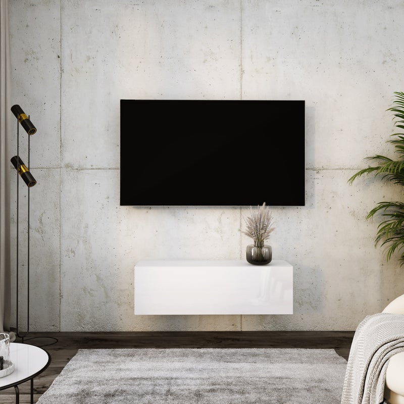 Szafka RTV : Biały Matowy / Biały Połysk, 100 x 32 x 52 cm