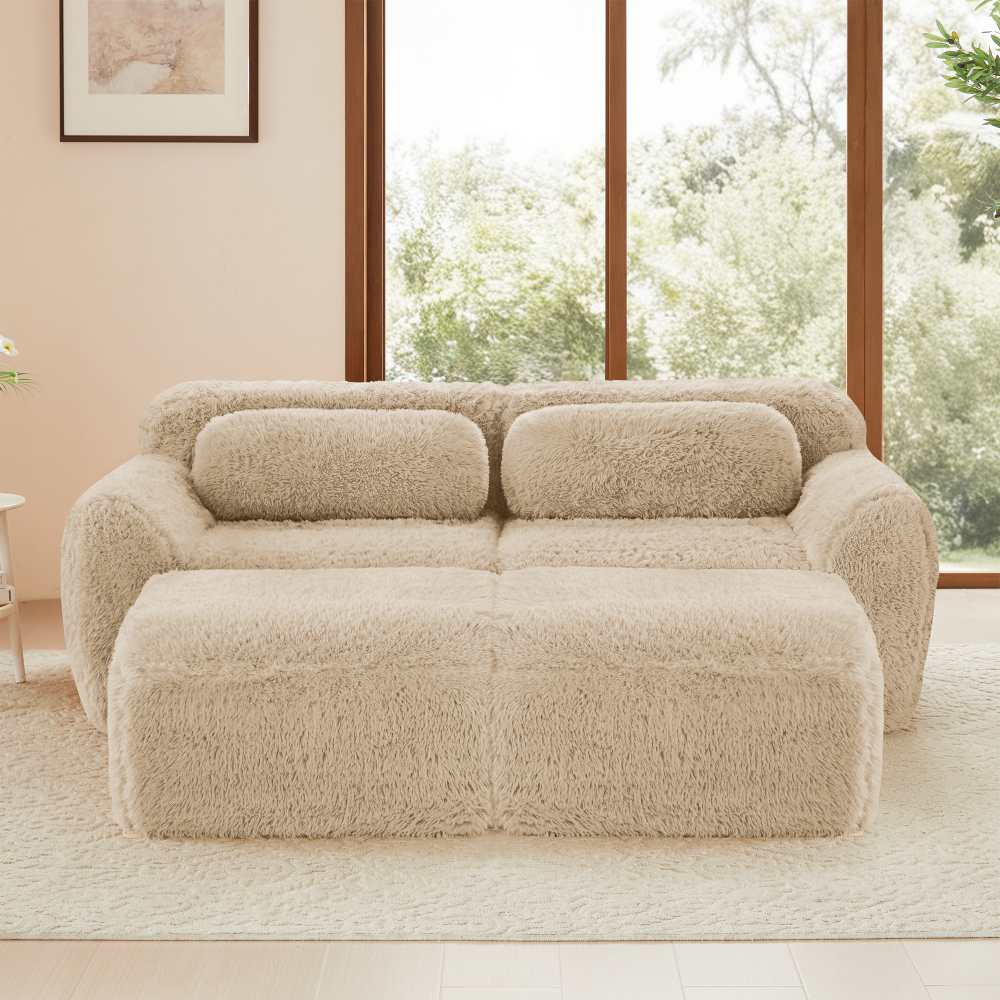Luksusowa modułowa sofa Cloud z ultramiękkiego pluszu z pufami, dwoma siedziskami, optymalnym komfortem i błyskawicznym montażem