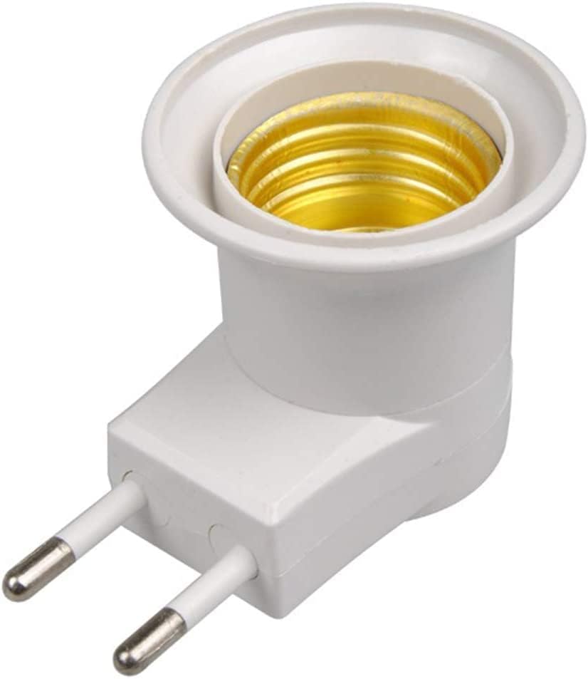 E27 Gniazdo Męskie Typu EU Wtyczka Adapter Przetwornica do Oprawki Żarówki z Przyciskiem Włącz/Wyłącz (biały)