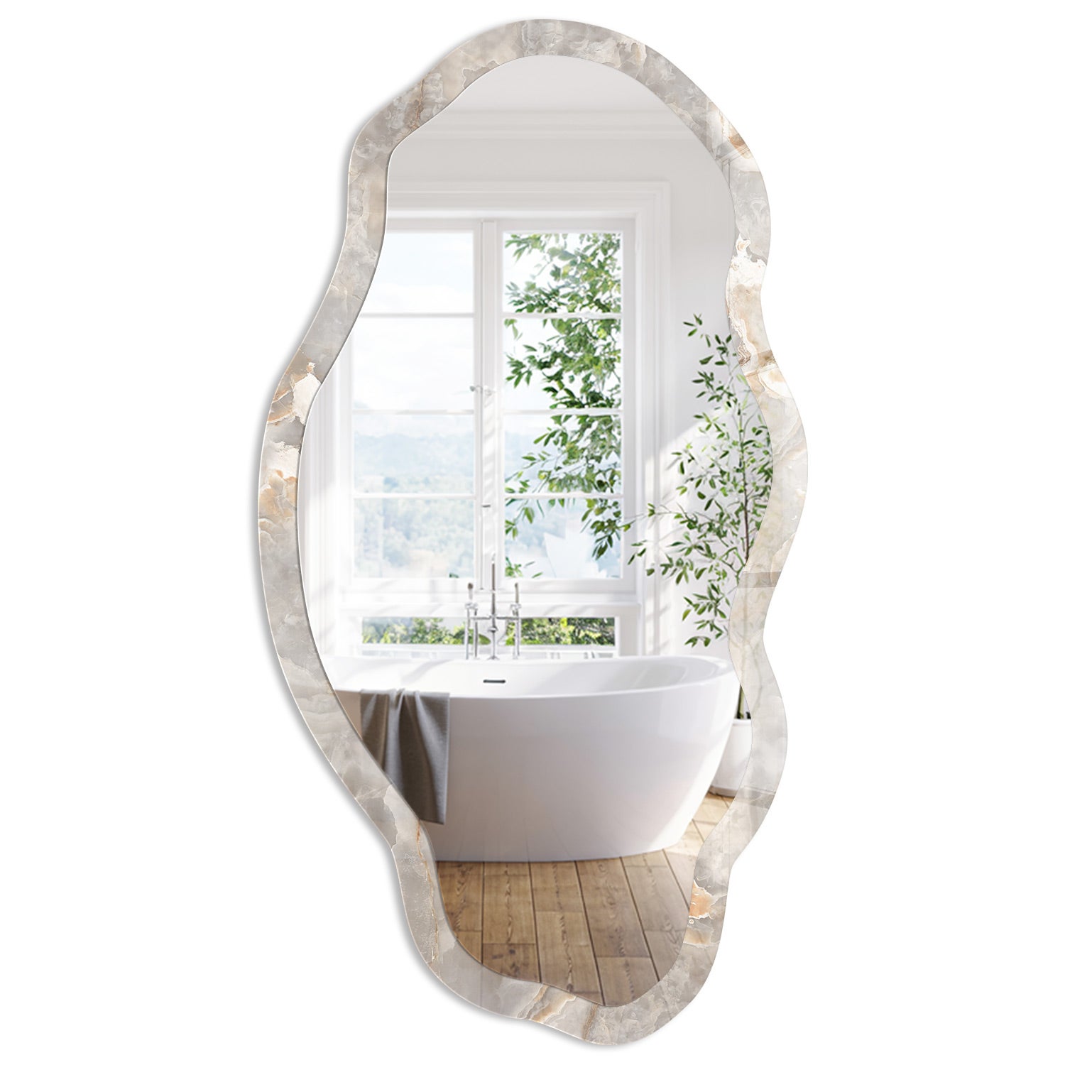 Lustro Ścienne o Organicznym Kształcie z Ozdobną Szklaną Ramką | marmur elegancja | 52x97 cm | ArtPrintCave