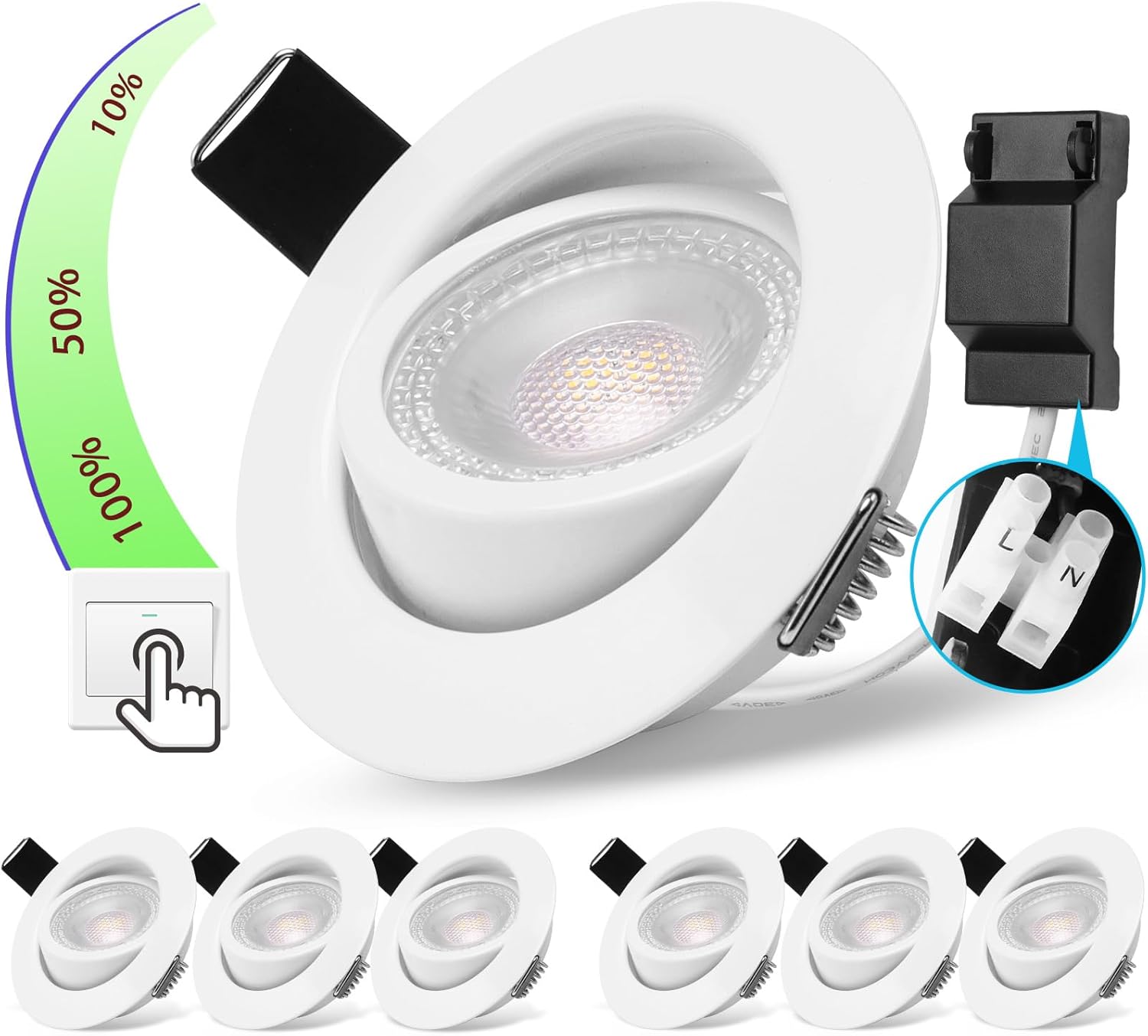 Regulowany wpuszczany reflektor LED, 5 W, ściemnialny, biały, sufitowy reflektor LED, 220 V, neutralna biel, 4000 K, 500 lm, bardzo płaski, wpuszczany