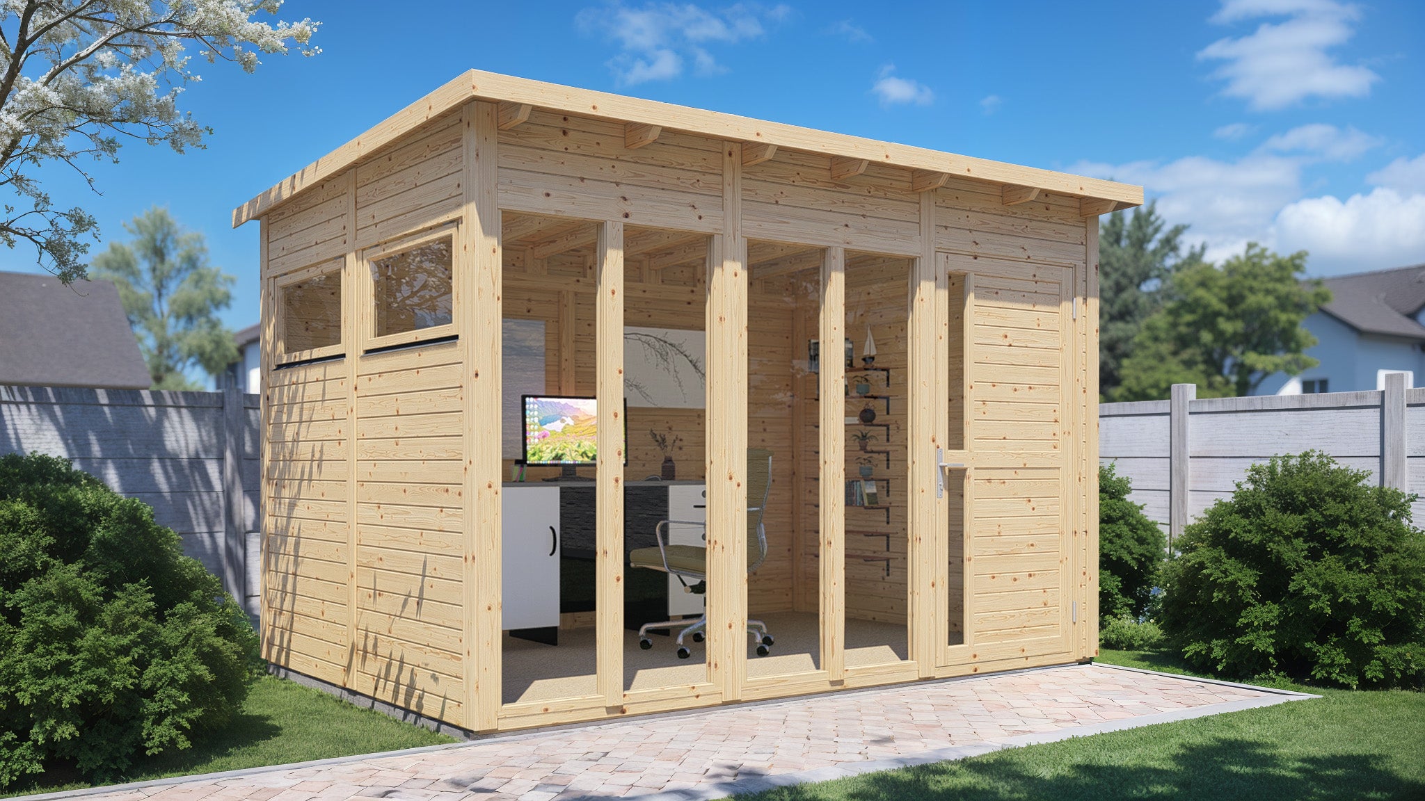 Domek ogrodowy BERTILO Pentus 3 Office z podłogą, ściany 19 mm, niepomalowany