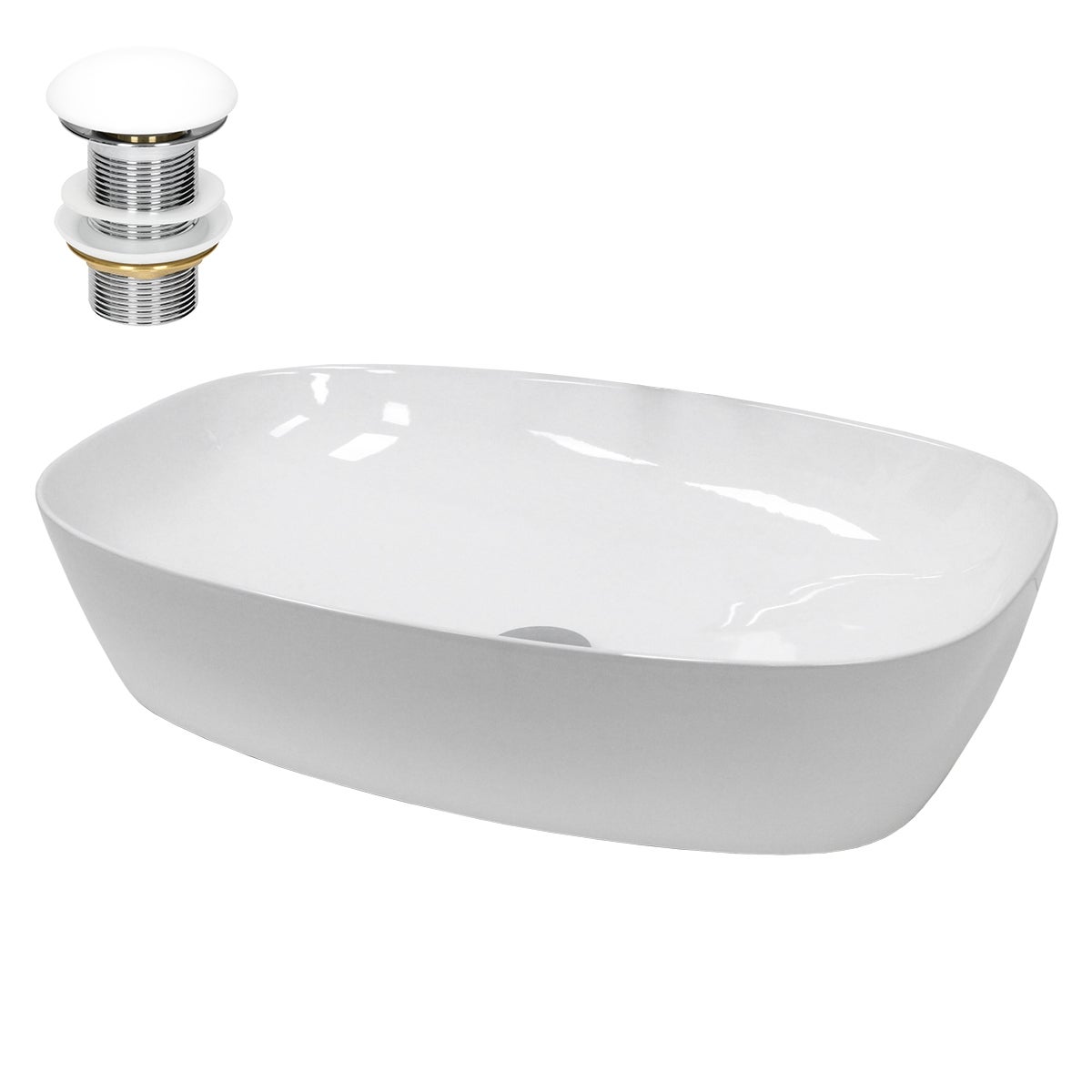 Umywalka ceramiczna z zestawem odplywowym Umywalka 605 x 380 x 140 mm Biala