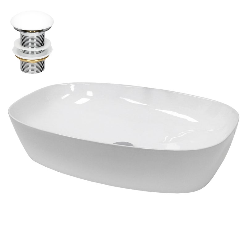 Umywalka ceramiczna z zestawem odplywowym Umywalka 605 x 380 x 140 mm Biala
