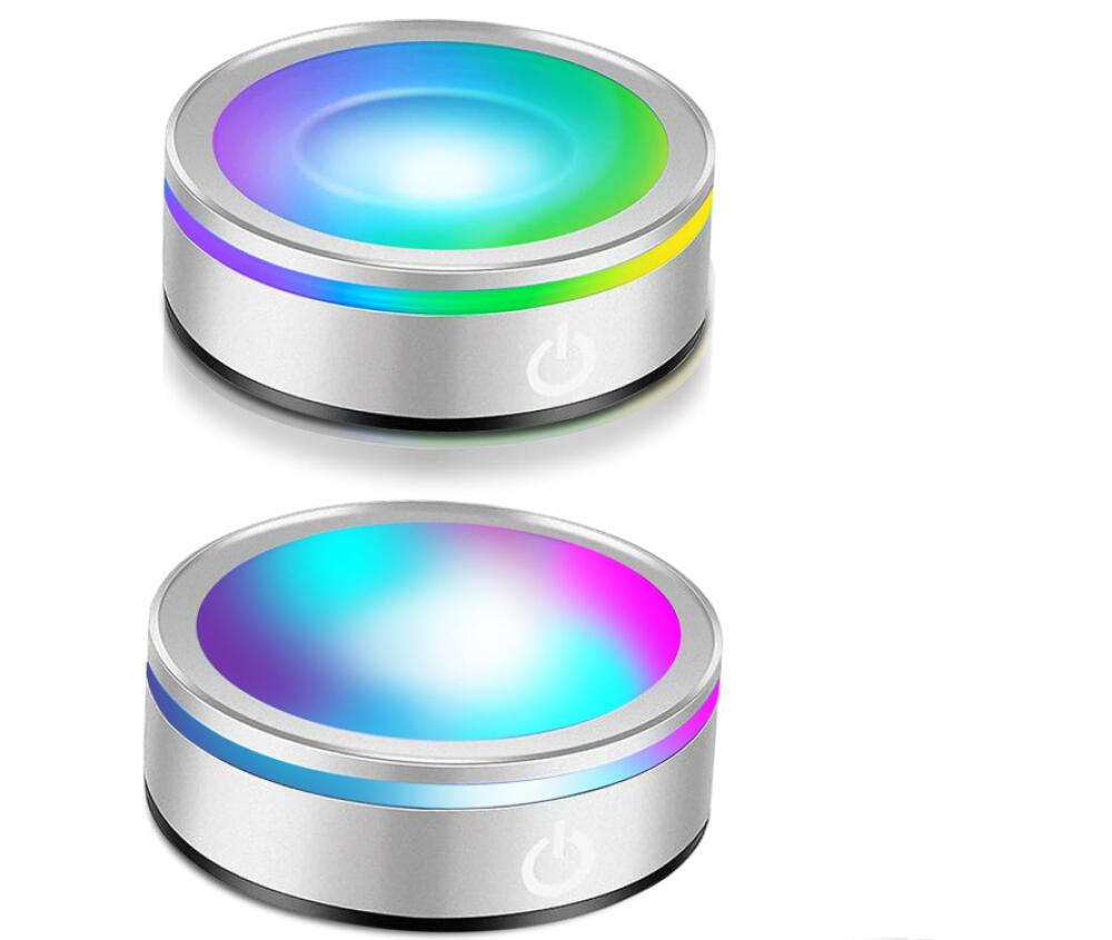 Zestaw 2 okrągłych podstaw oświetleniowych LED, 6 kolorów, z czułym włącznikiem dotykowym, podstawa świetlna, podstawa lampy LED do ekspozycji dzieł