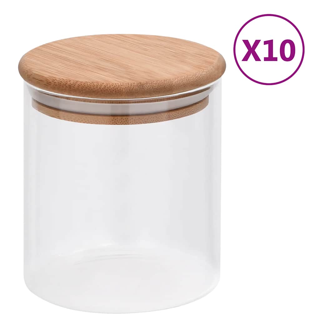 Szklane słoje z bambusową pokrywką, 10 szt., 600 ml vidaXL