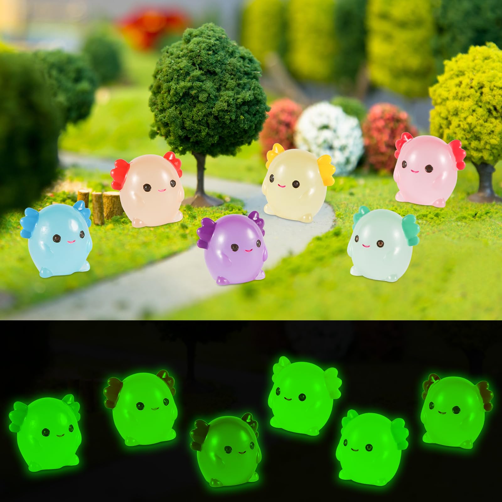 30 szt. świecących miniaturowych aksolotli z żywicy, świecące w ciemności miniaturowe figurki aksolotli, miniaturowe figurki aksolotli, małe f