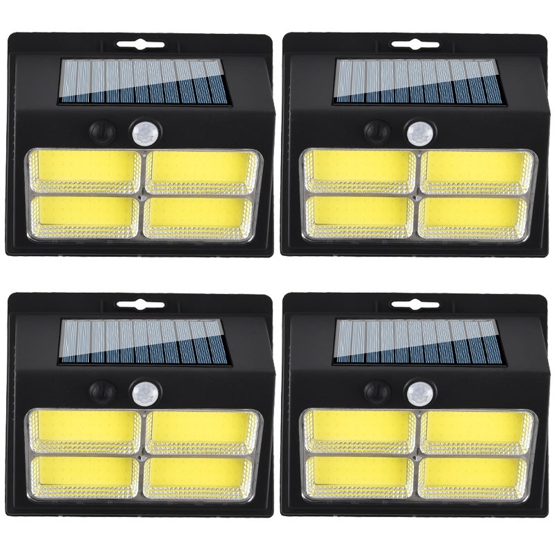 Zestaw 4 lamp solarnych zewnętrznych z czujnikiem ruchu, solarne lampy bezpieczeństwa na ścianę w 3 trybach, 120 COB
