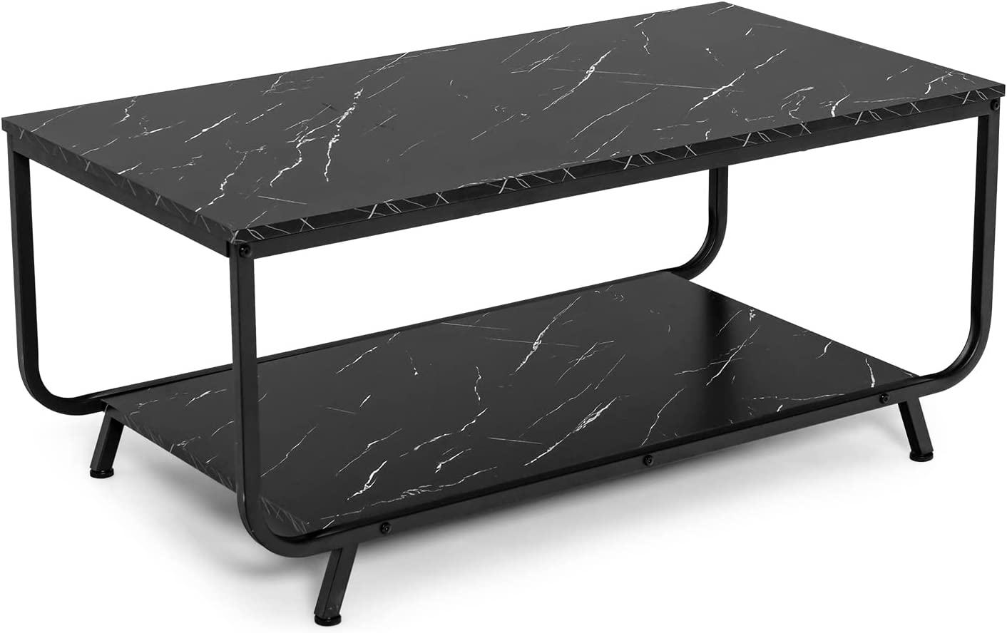 Stolik kawowy, o wyglądzie marmuru, nowoczesny stolik kawowy, z czarną metalową ramą, stolik do salonu 105 x 55 x 46,5 cm