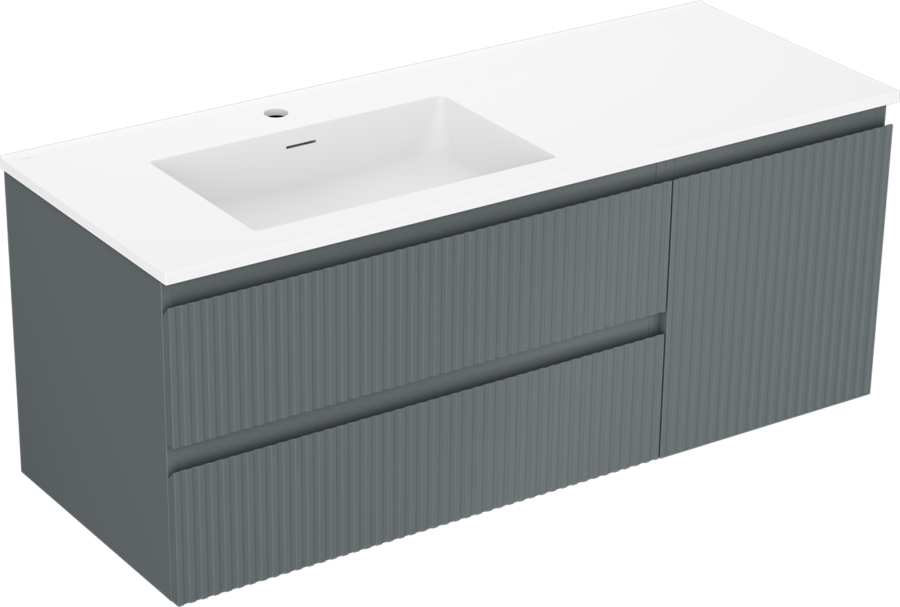 Mexen Rivel szafka łazienkowa 120 cm z umywalką Otis lewą, 2S, 1D, ryflowana, grafit/biała mat - 91A23-12047-3-BBFFF66-W18L01