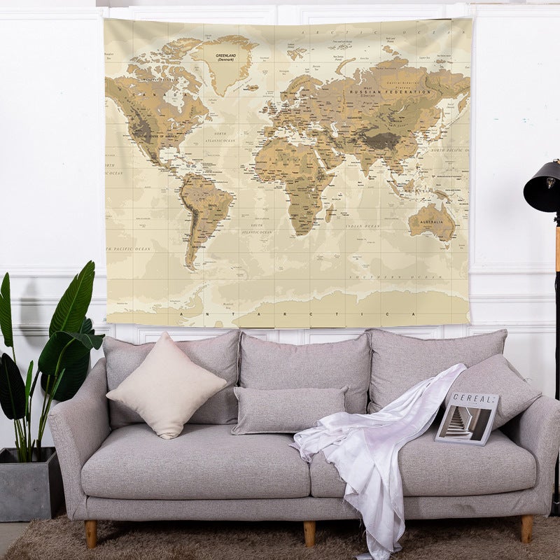 Gobelin ścienny w stylu vintage z mapą świata dla dzieci i uczniów, dekoracja ścienna w stylu vintage, 200 x 150 cm