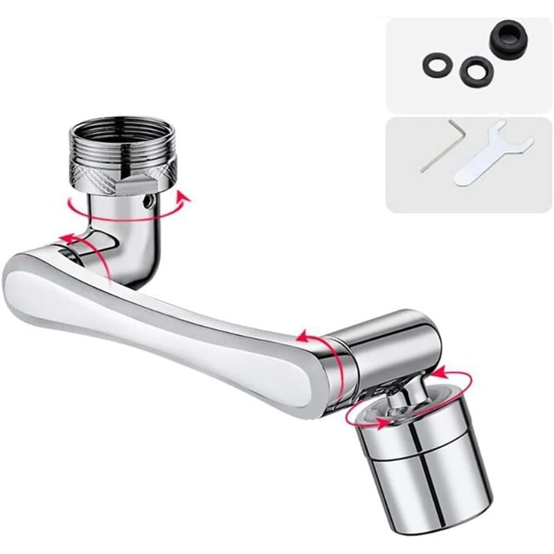 Obrotowy aerator kranu 1440°, 2 tryby wody, mosiężny dyfuzor do zlewu kuchennego lub łazienkowego, w zestawie przyłącza 20/22/24 mm