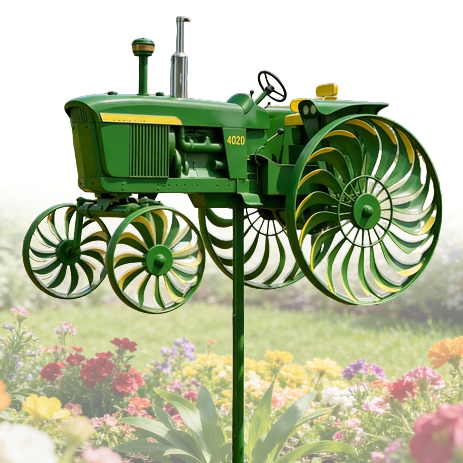 Traktor ogrodowy wiatraczek ogrodowy , zielony Tractor wiatrak Stake z Rotating