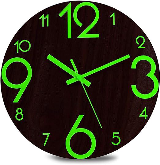 30cm (Płaskie Numery) Luminescencyjny Zegar Ścienny - Fluorescencyjny Cichy Zegar Ścienny - Duży Dekoracyjny Zegar Ścienny do Kuchni, Biura, Pokoju