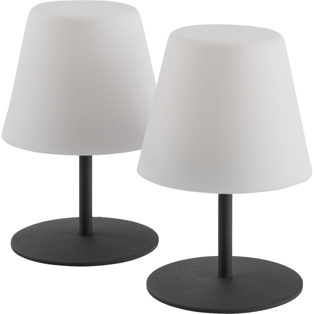 2 akumulatorowe lampy zewnętrzne metalowe, białe, TWINS LUMISKY - średnica 10 x wys. 16 cm
